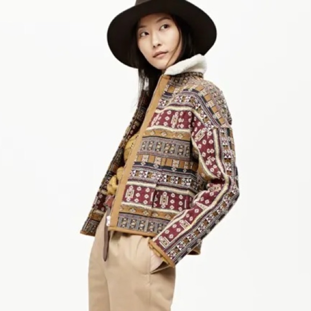 Madewell Red and Brown Bomber Jacket with Geometric Patterns